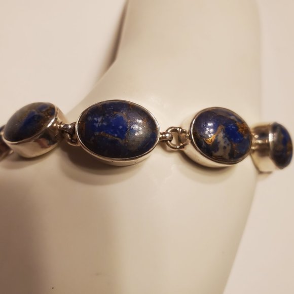 LAPIS  LAZULI  STERLING  SILVER  BRACELET - Picture 4 of 10